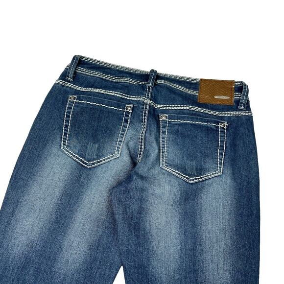 Dollhouse VTG Y2K Skinny Mid Rise Jeans Distressed Big Stitch Womens 7 Juniors - Picture 4 of 6